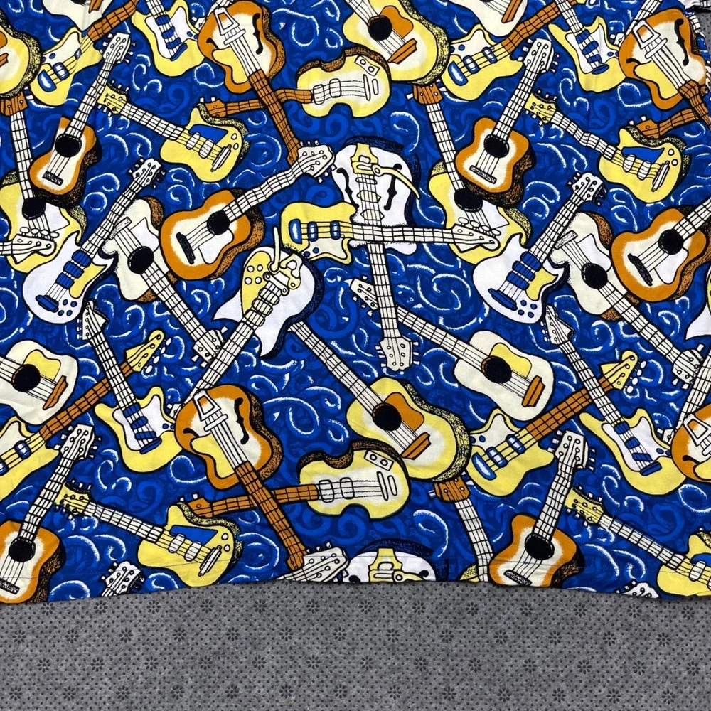 Vintage Mambo Loud Shirt Mens XL Blue Guitar Print Short‎ Sleeve Camp Shirt